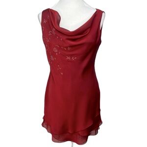 Kay Unger Bias Cut Beaded Dress Burgundy